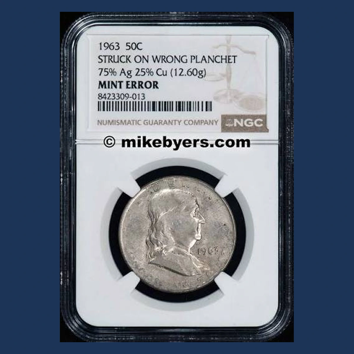 1963 Franklin Half Dollar: Wrong Planchet / Off-Metal Strike