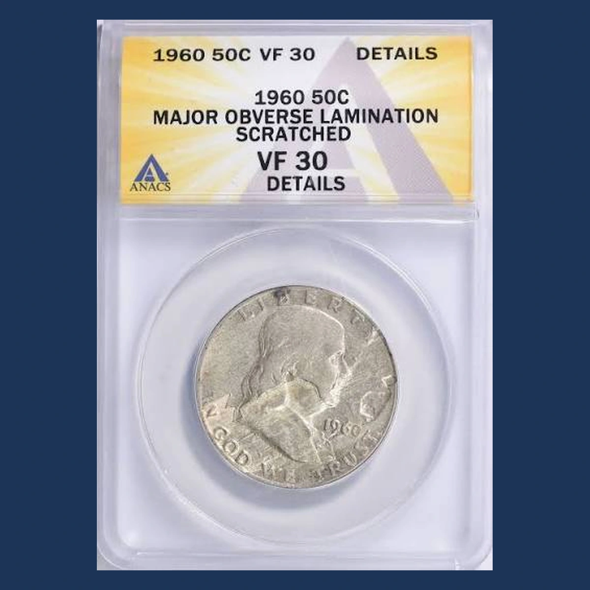 1960 Franklin Half Dollar: Lamination / Split Planchet