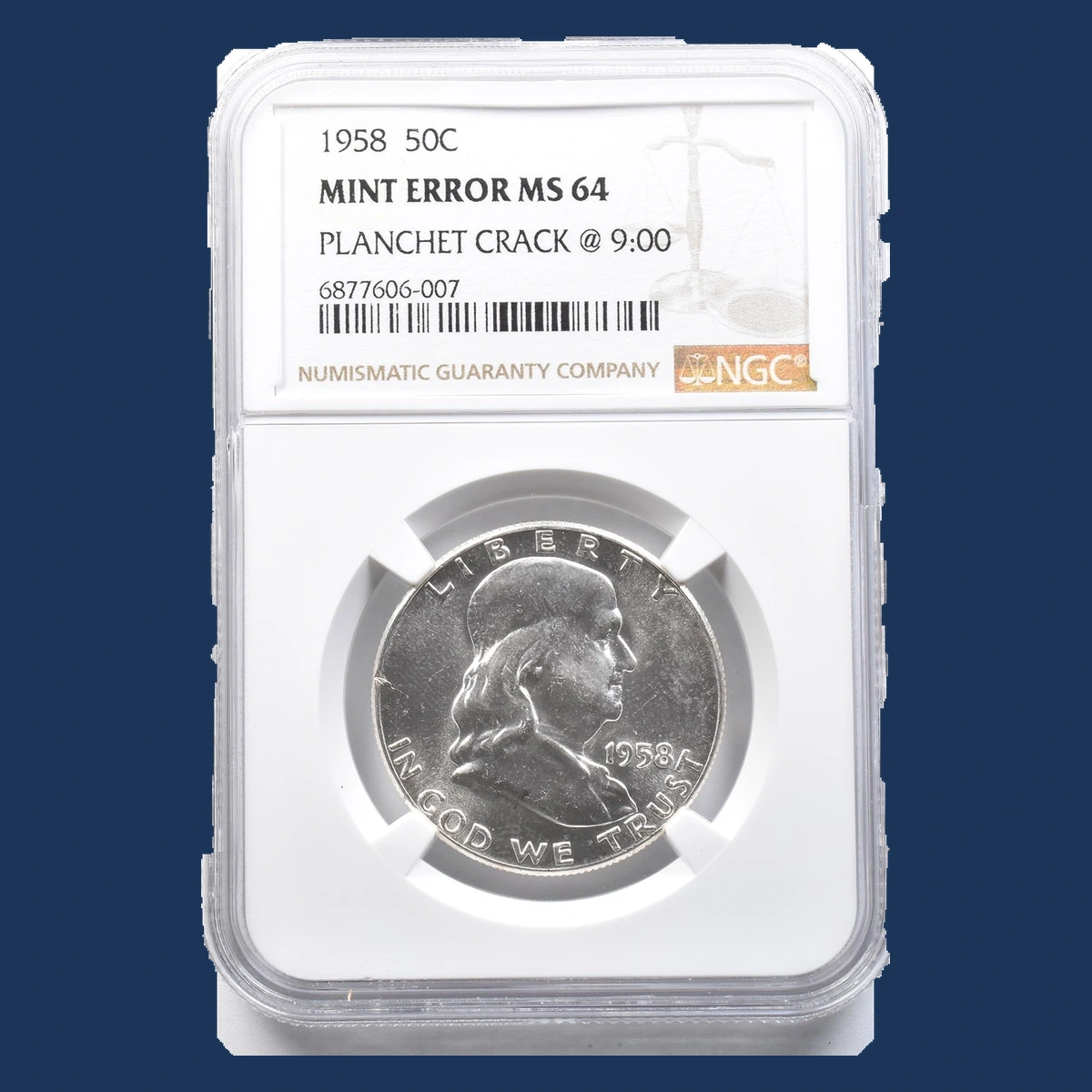 1958 Franklin Half Dollar: Planchet Crack