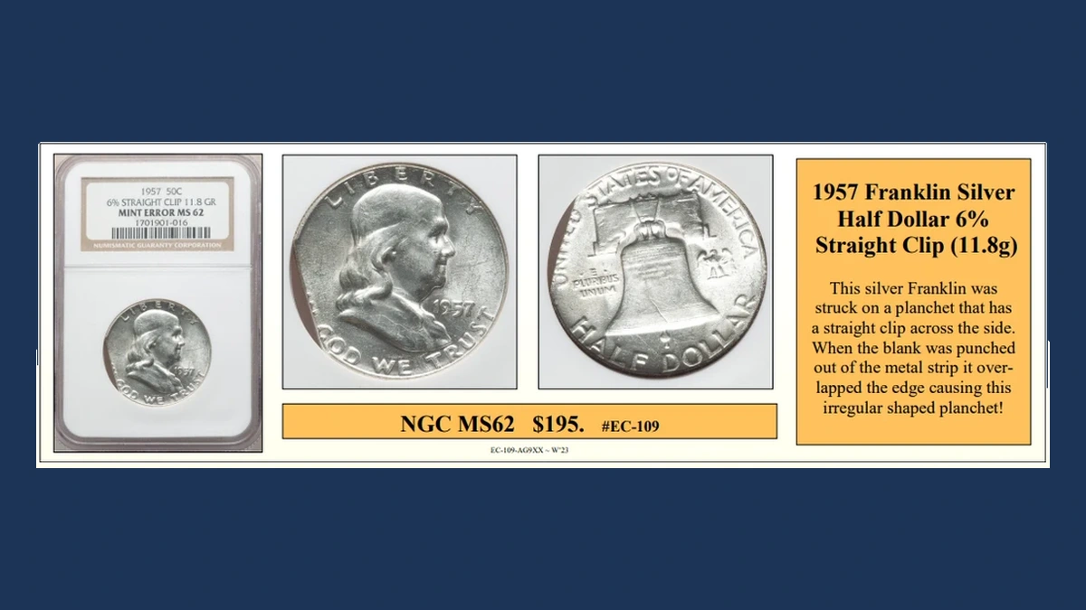 1957 Franklin Half Dollar: Clipped Planchet