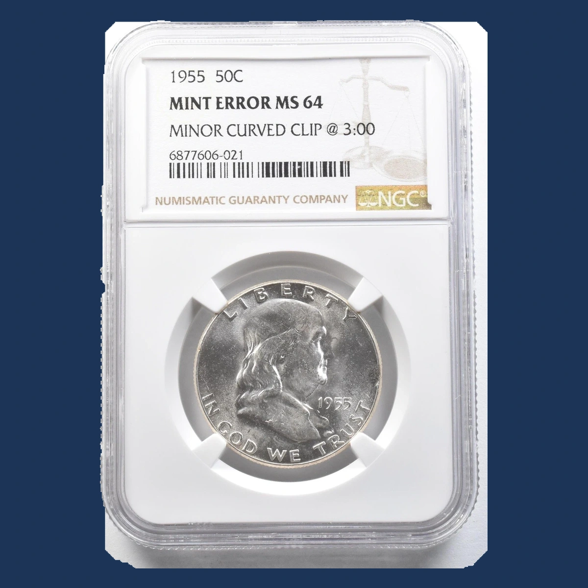 1955 Franklin Half Dollar: Clipped Planchet