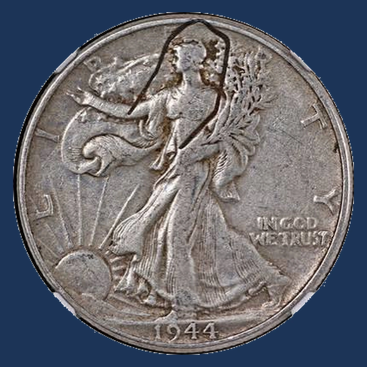 1944 Walking Liberty Half Dollar: Struck Through