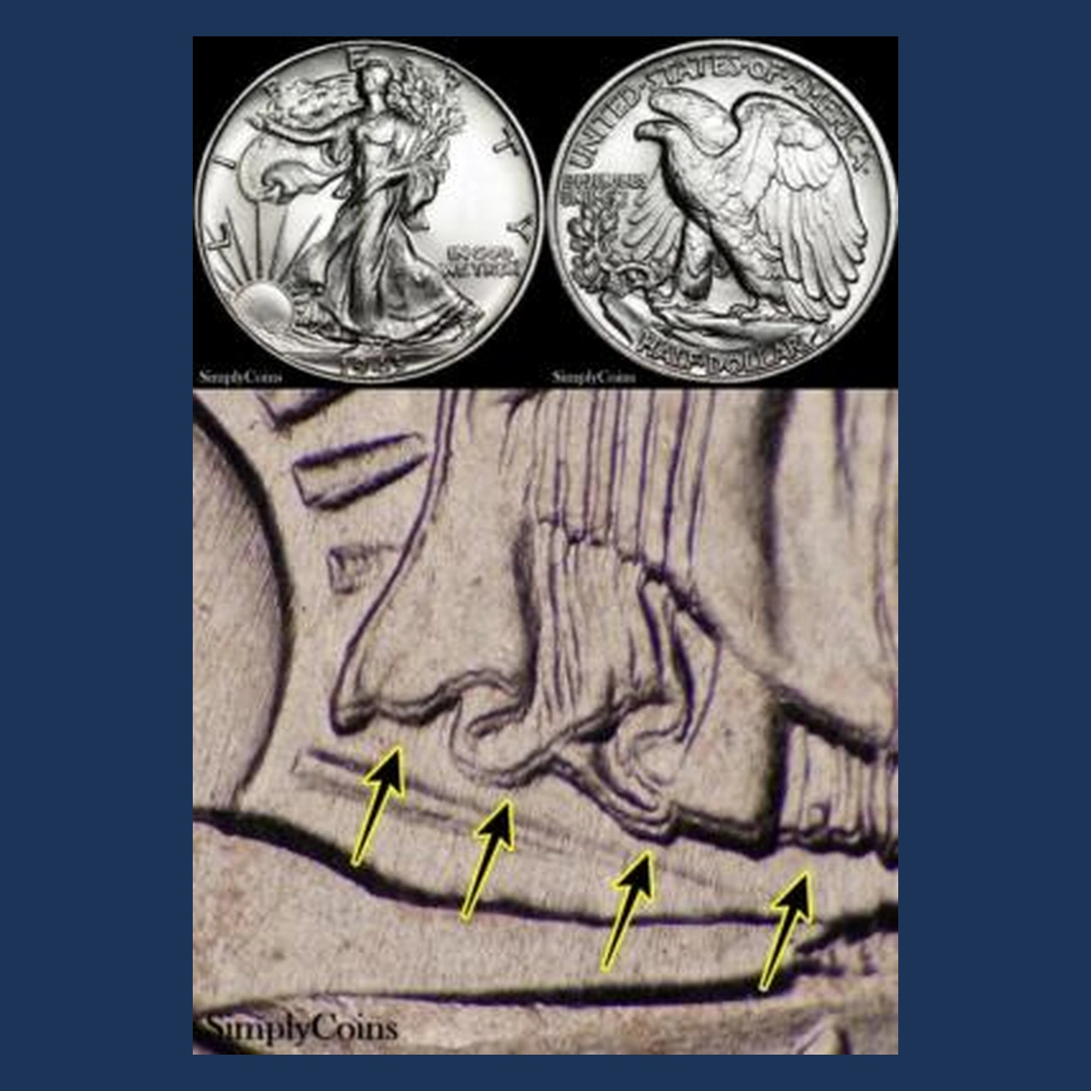 1943 Walking Liberty Half Dollar: Doubled Die Obverse