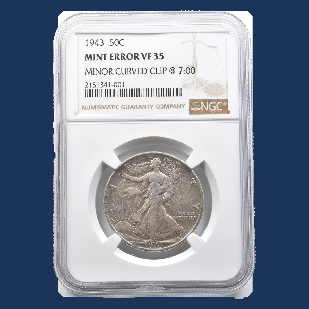 1943 Walking Liberty Half Dollar: Clipped Planchet