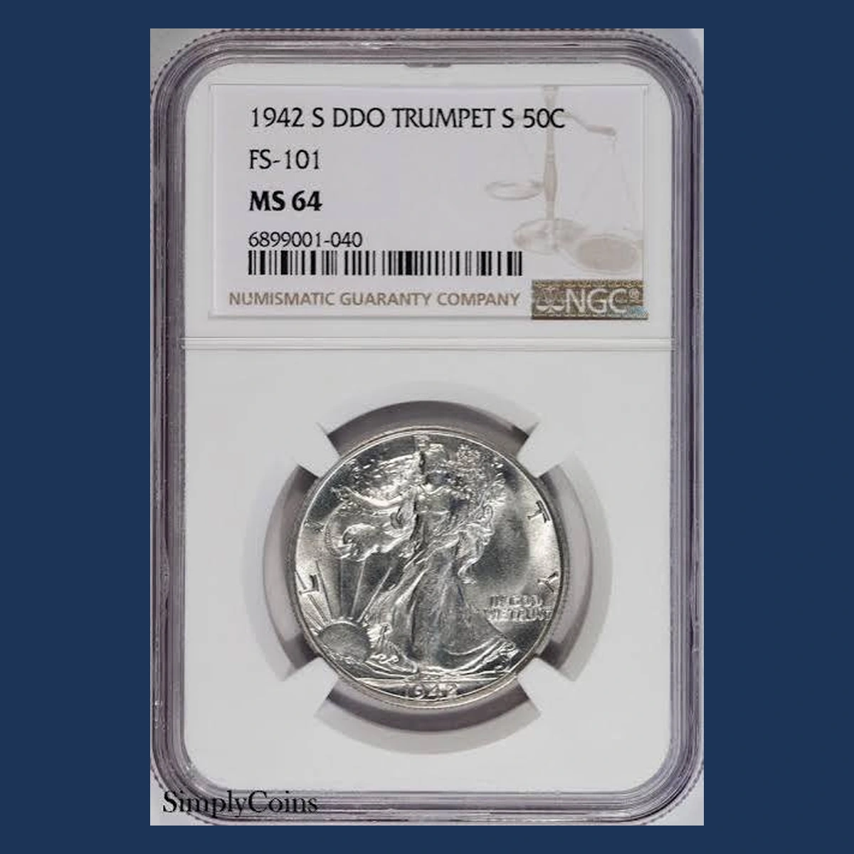 1942 Walking Liberty Half Dollar: Doubled Die Obverse