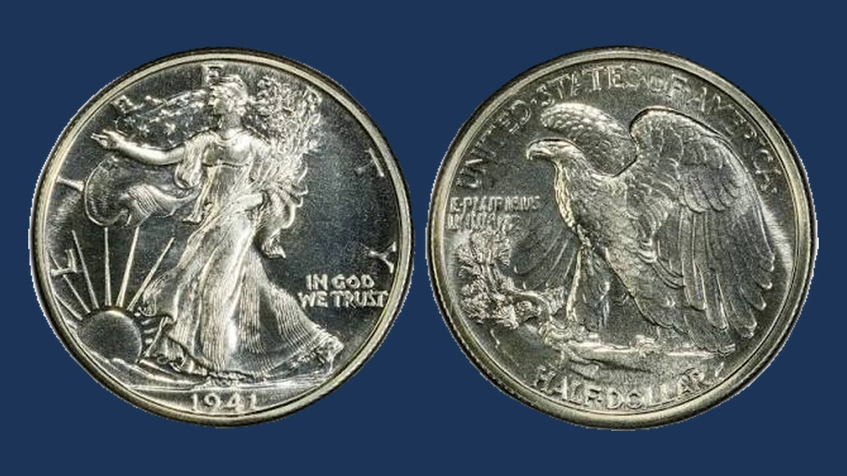 1941 Walking Liberty Half Dollar: Overpolished Die